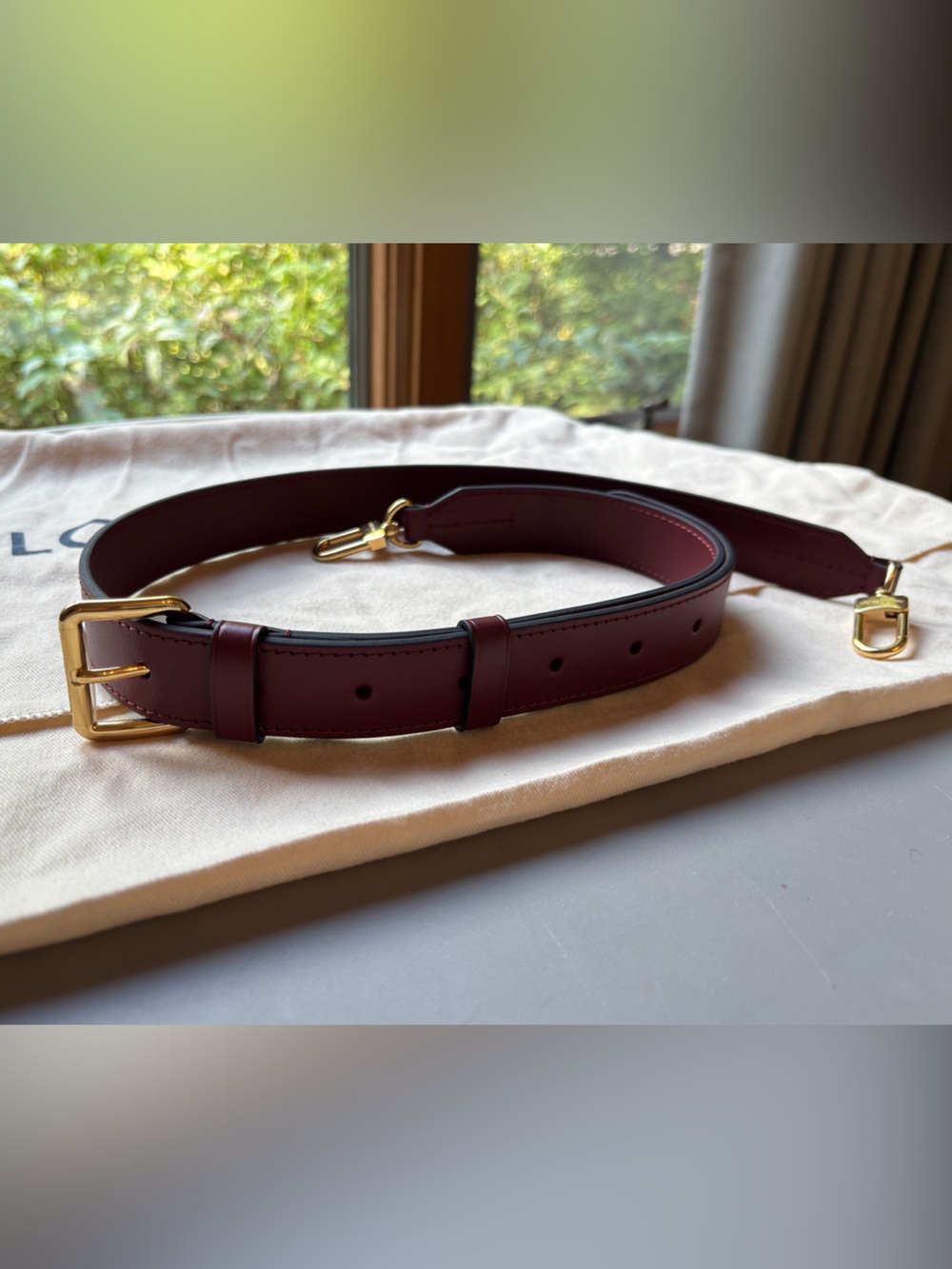 Louis Vuitton Burgundy Leather Strap with Gold Hardware
